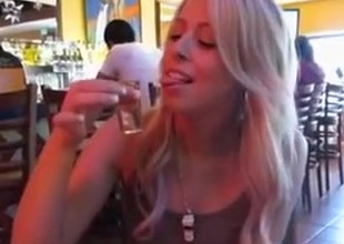 Hawt golden-haired drinks at a catch bar and taken to hotel to fuck