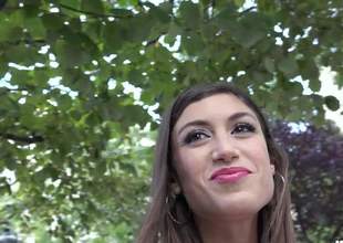 Spanish cutie move behind door Julia Roca with beautiful smile bares her epigrammatic tits close by front of a guy close by public place. She touches her glum tiny breasts and then asks for more. Very nice girl!
